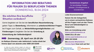 akzente Beratungstag für Frauen zu beruflichen Fragen im April 2024